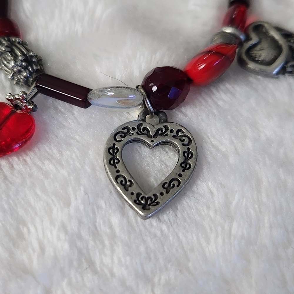 ❤️Heart Charm Bracelet with Red & Silver Accents – Romantic Statement Jewelry - Picture 2 of 9